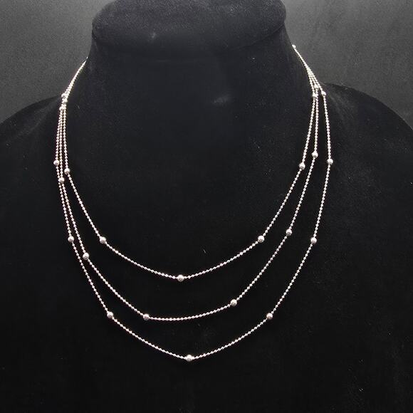 Sterling Silver Layered Chain Necklace with Beads 925 Italy - Picture 5 of 5